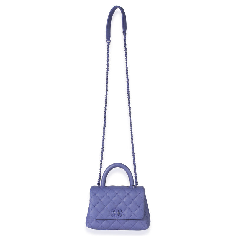 Chanel Purple Quilted Incognito Mini Coco Top Handle Flap Bag Leather Handbag