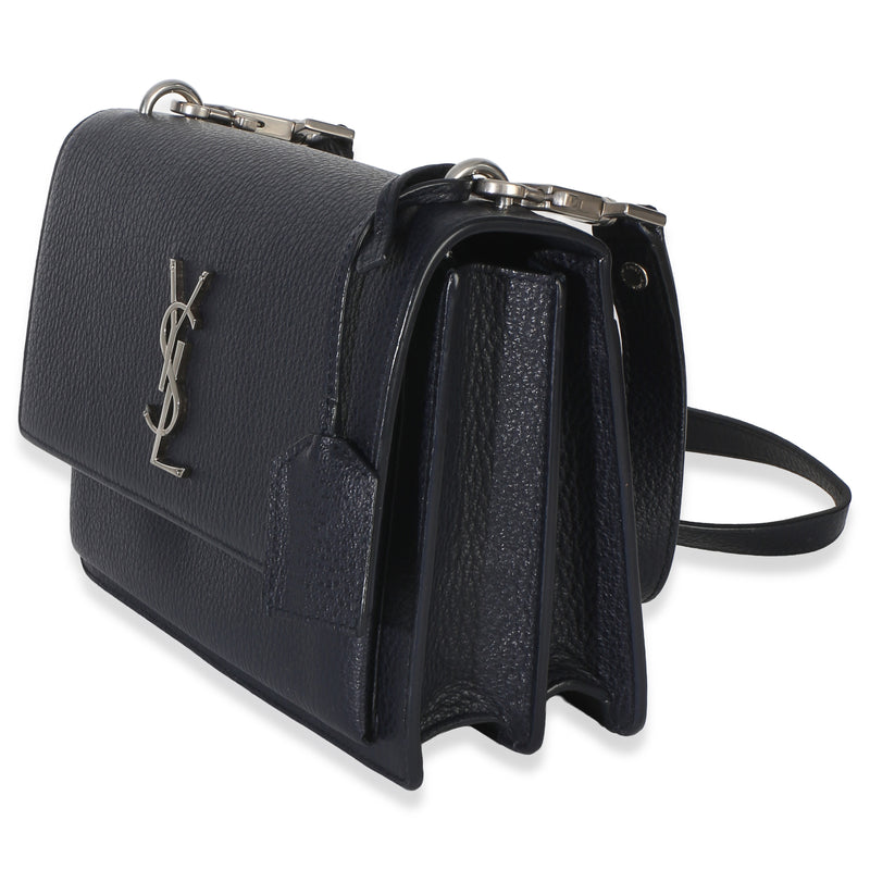 Saint Laurent Navy Grained Calfskin Medium Monogram Sunset Bag Blue Leather Handbag