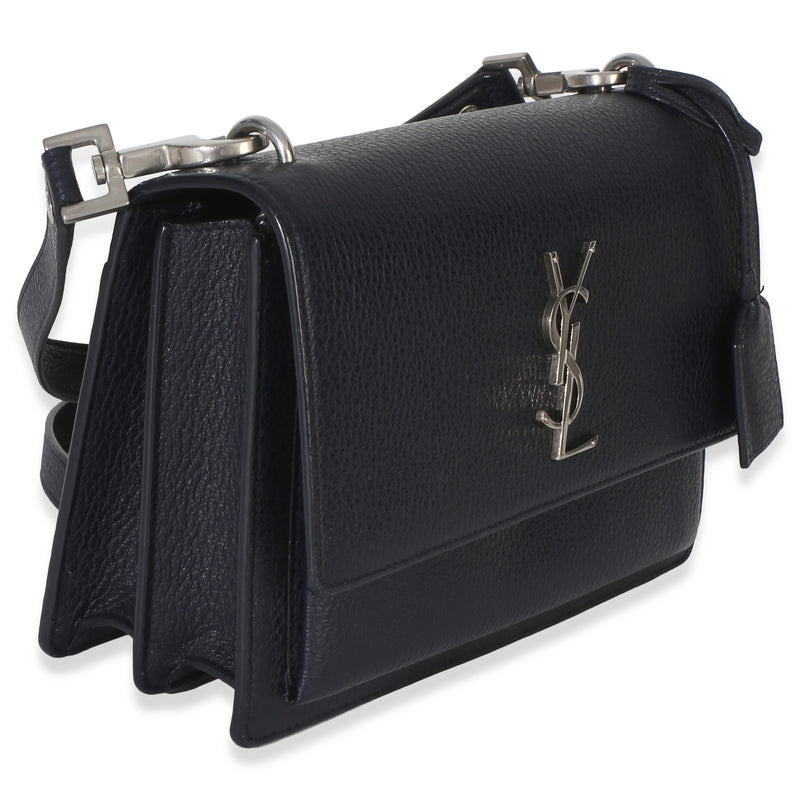 Saint Laurent Navy Grained Calfskin Medium Monogram Sunset Bag Blue Leather Handbag