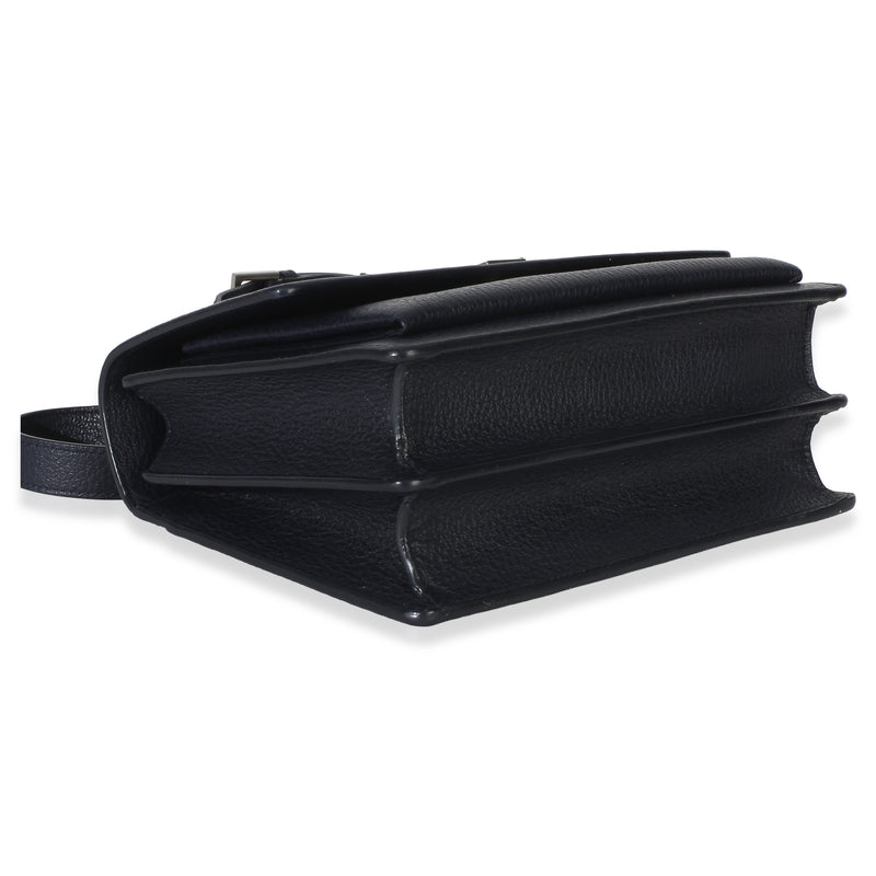 Saint Laurent Navy Grained Calfskin Medium Monogram Sunset Bag Blue Leather Handbag