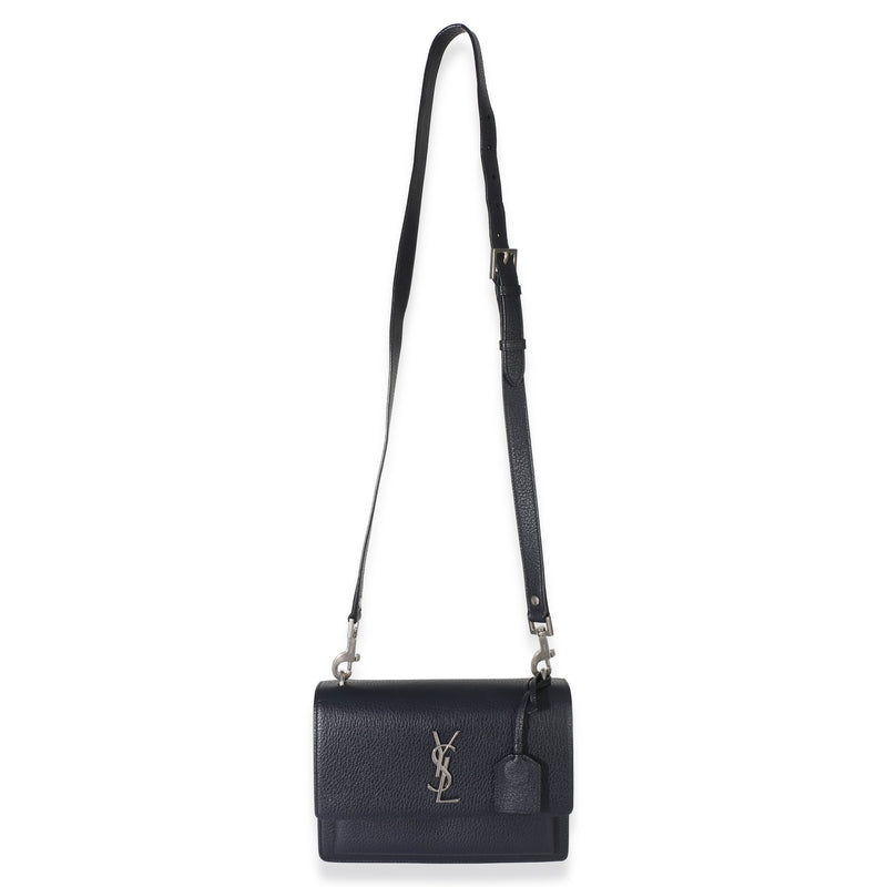 Saint Laurent Navy Grained Calfskin Medium Monogram Sunset Bag Blue Leather Handbag