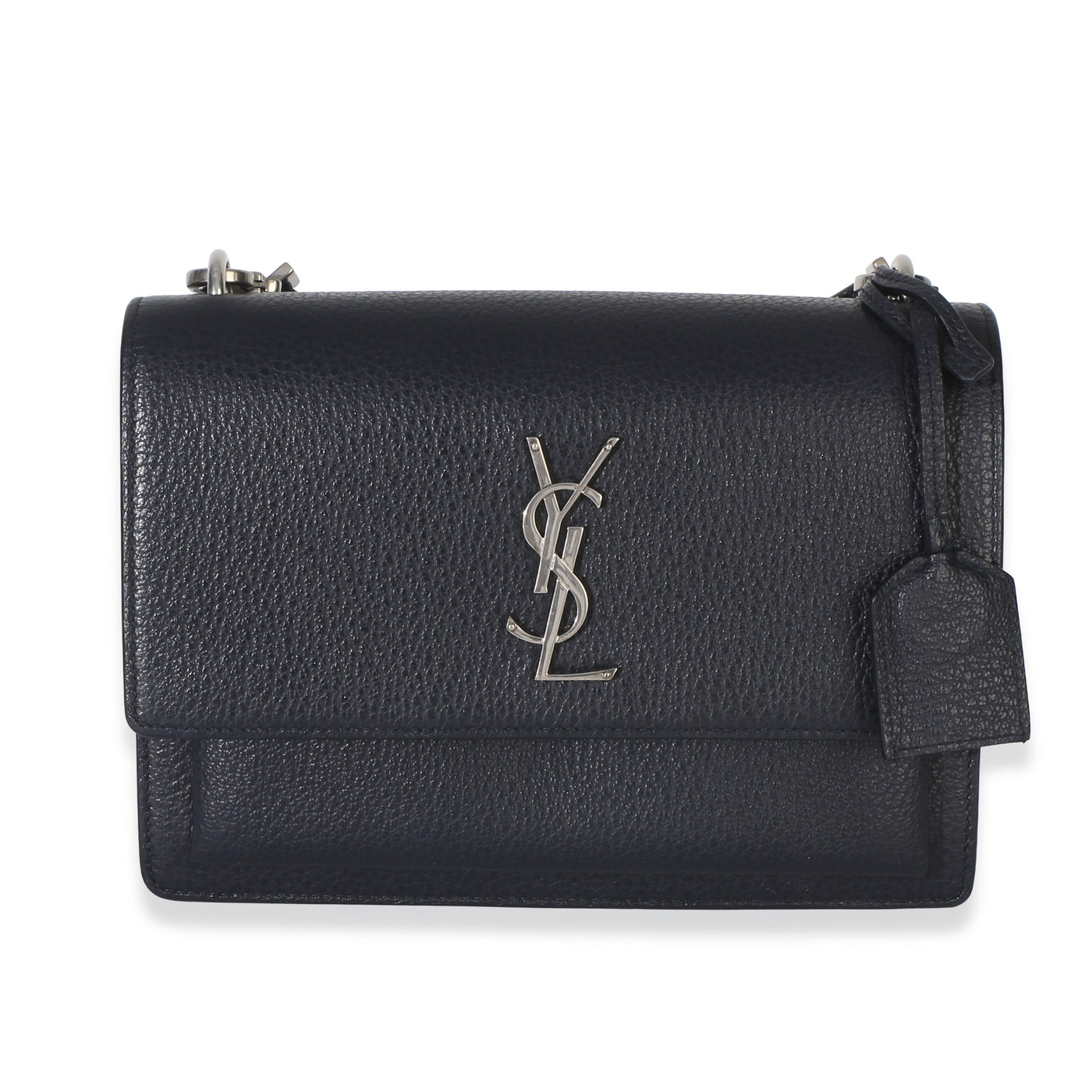 Saint Laurent Navy Grained Calfskin Medium Monogram Sunset Bag Blue Leather Handbag