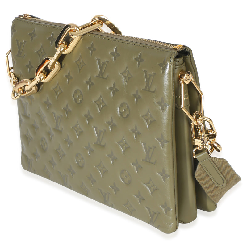 Louis Vuitton Olive Monogram Embossed Lambskin Coussin Mm Green Leather Handbag