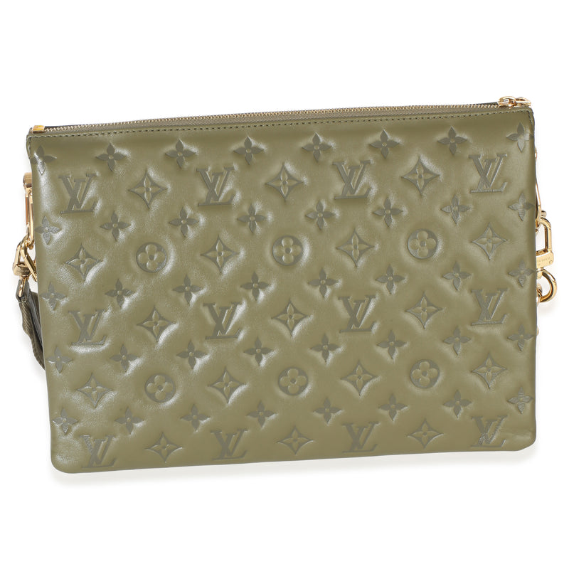 Louis Vuitton Olive Monogram Embossed Lambskin Coussin Mm Green Leather Handbag