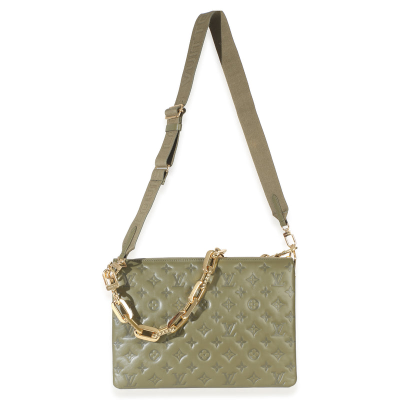 Louis Vuitton Olive Monogram Embossed Lambskin Coussin Mm Green Leather Handbag