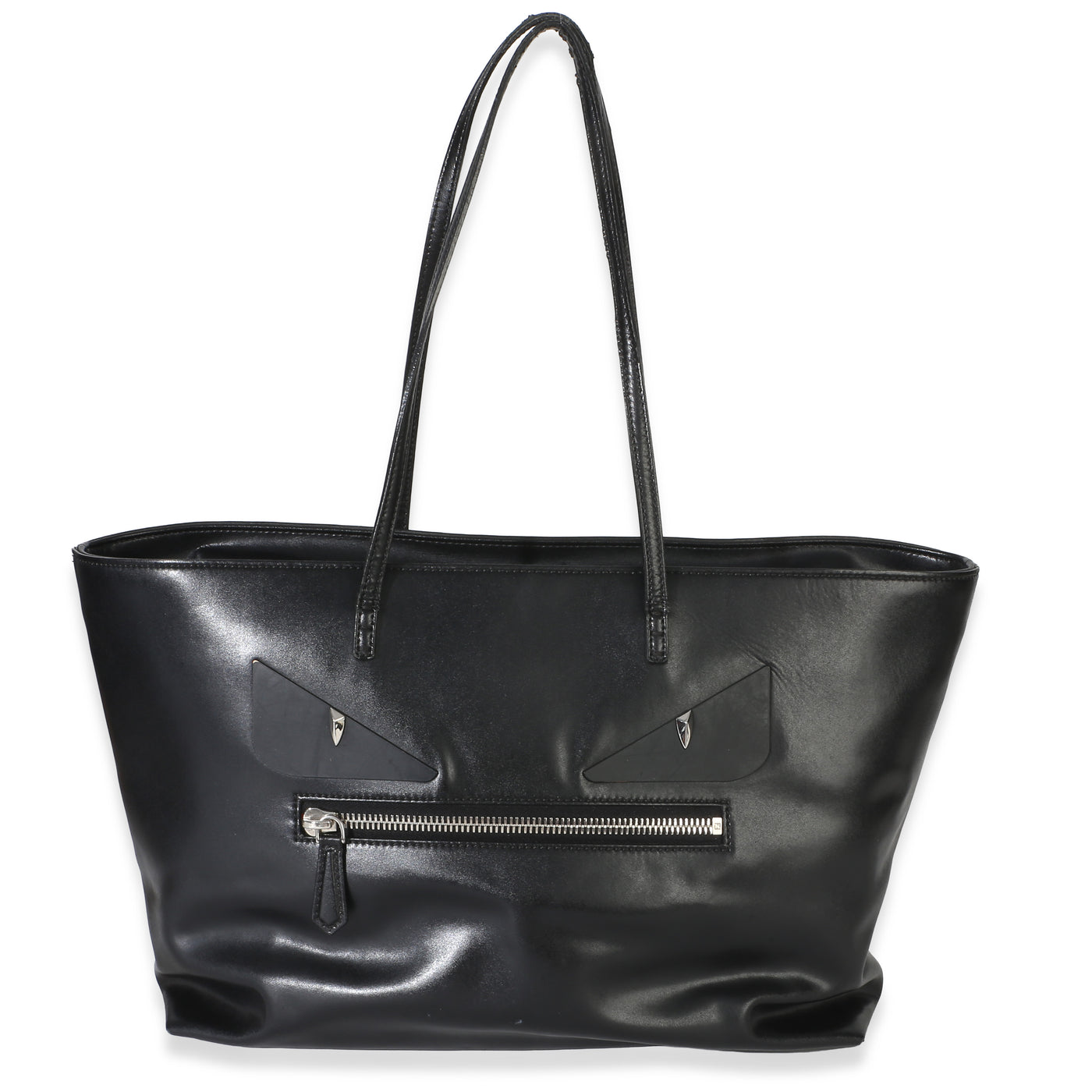 Fendi Black Vitello Monster Medium Roll Tote Leather Handbag