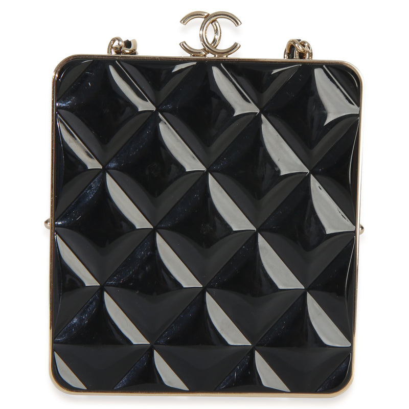 Chanel Black Quilted Lambskin Cc Frame Clutch With Chain Leather Handbag