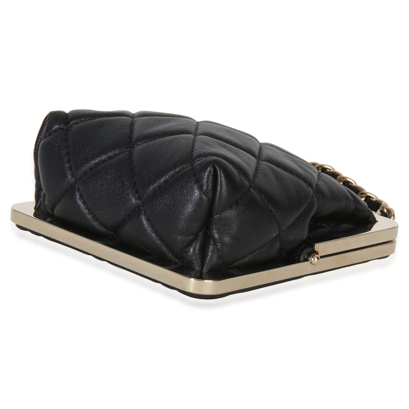 Chanel Black Quilted Lambskin Cc Frame Clutch With Chain Leather Handbag