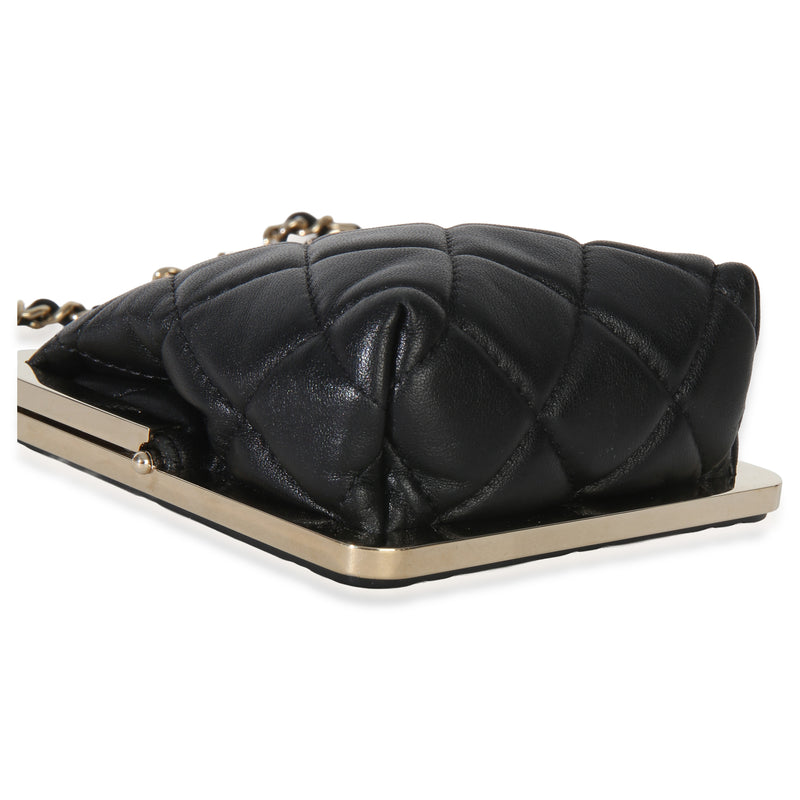 Chanel Black Quilted Lambskin Cc Frame Clutch With Chain Leather Handbag
