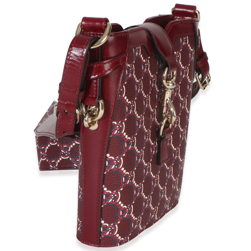 Gucci Red Multicolor Gg Monogram Grained Calfskin Mini Shadow Bucket Bag Canvas; Leather Handbag