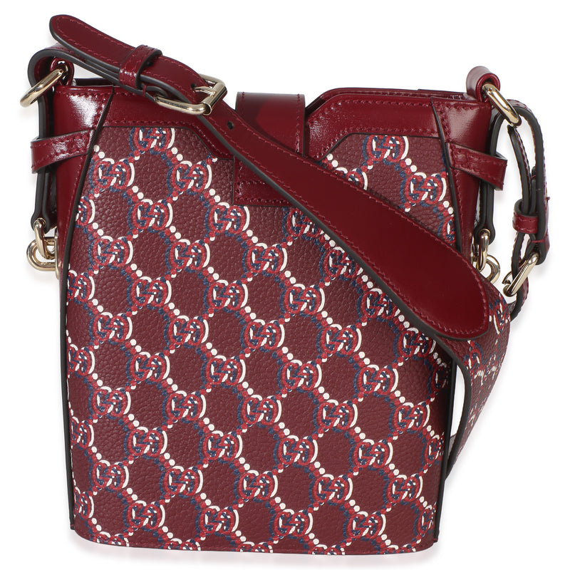 Gucci Red Multicolor Gg Monogram Grained Calfskin Mini Shadow Bucket Bag Canvas; Leather Handbag