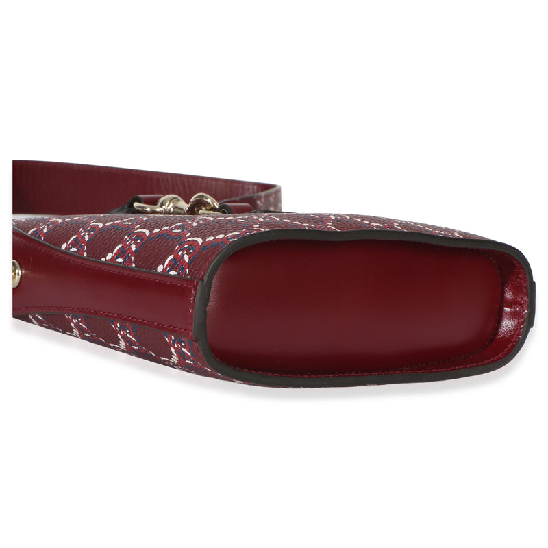 Gucci Red Multicolor Gg Monogram Grained Calfskin Mini Shadow Bucket Bag Canvas; Leather Handbag