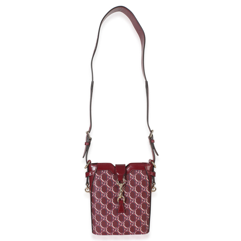 Gucci Red Multicolor Gg Monogram Grained Calfskin Mini Shadow Bucket Bag Canvas; Leather Handbag
