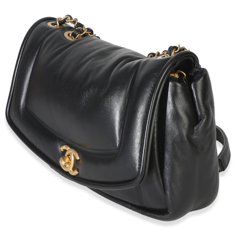 Chanel Black Lambskin Medium Simply Flap Bag Leather Handbag
