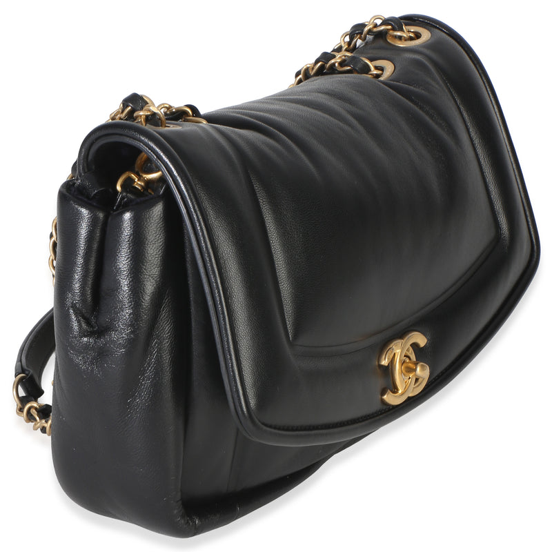 Chanel Black Lambskin Medium Simply Flap Bag Leather Handbag