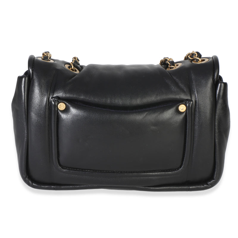 Chanel Black Lambskin Medium Simply Flap Bag Leather Handbag