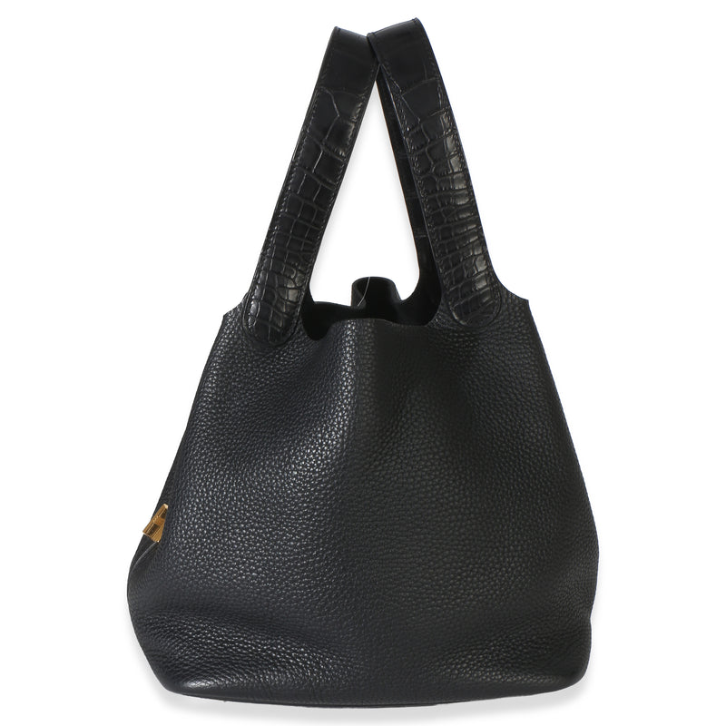 Hermès Black Clemence Matte Alligator Touch Picotin Lock 22 Ghw Exotic; Leather Handbag
