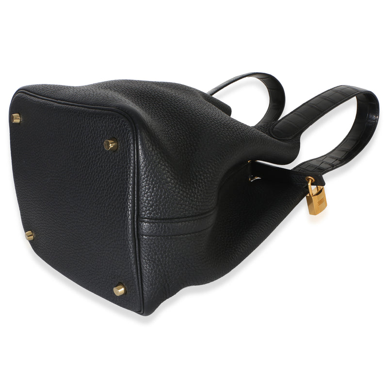 Hermès Black Clemence Matte Alligator Touch Picotin Lock 22 Ghw Exotic; Leather Handbag