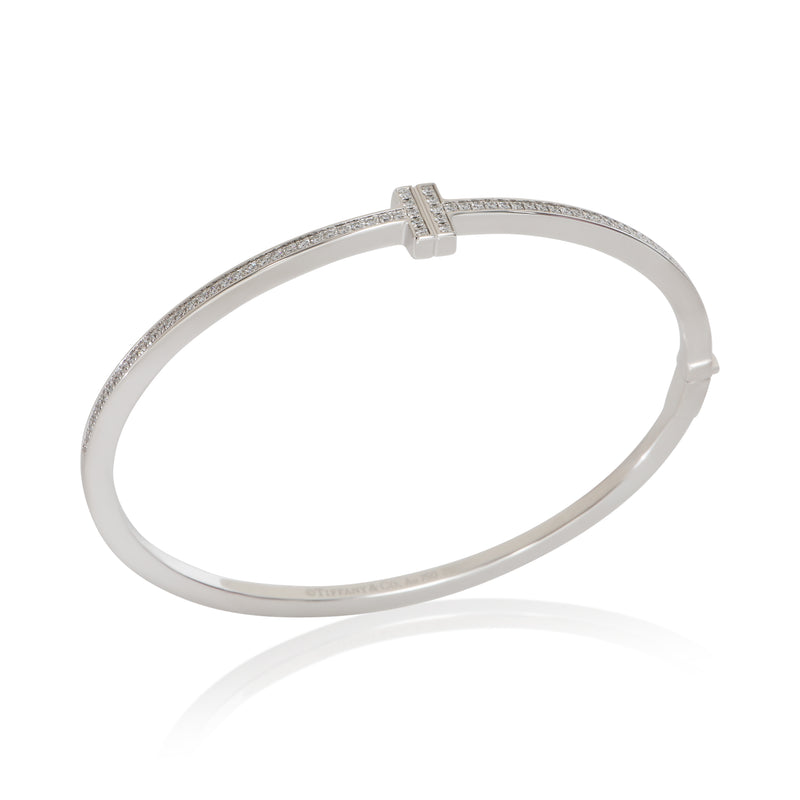 Tiffany & Co. White Gold Diamond T Narrow Hinged Bracelet 18k