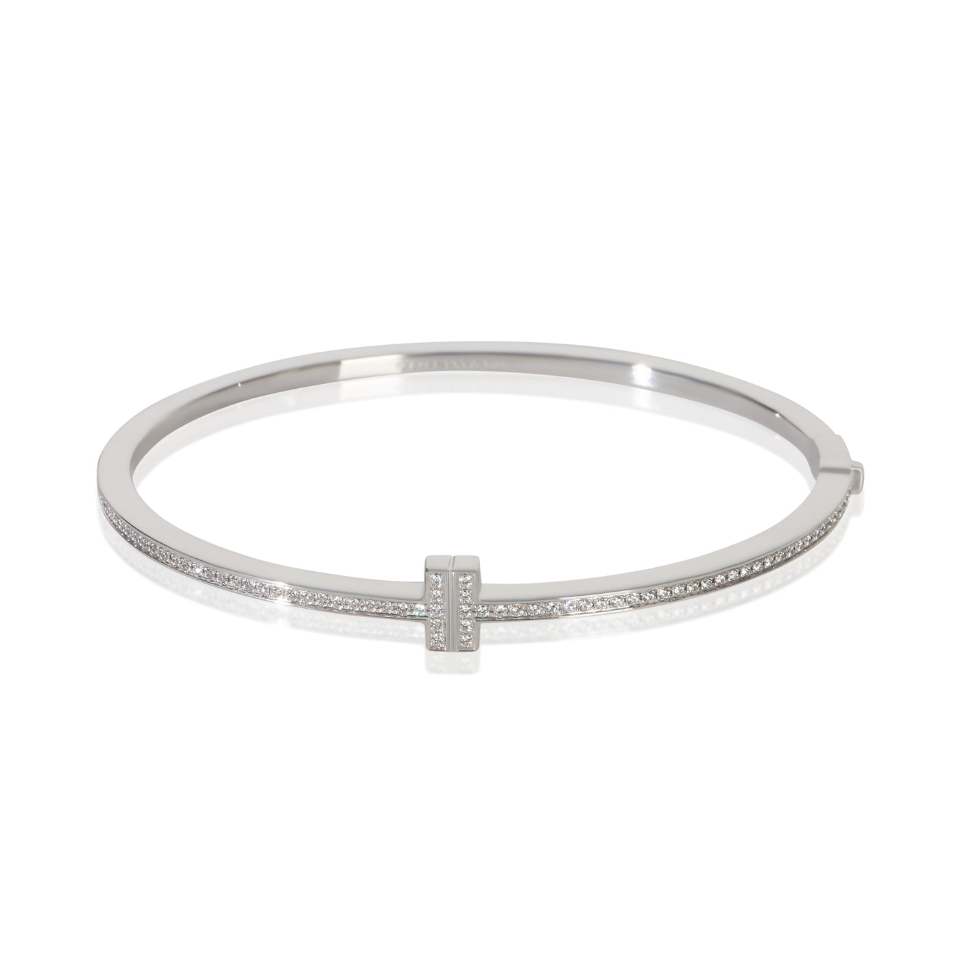 Tiffany & Co. White Gold Diamond T Narrow Hinged Bracelet 18k