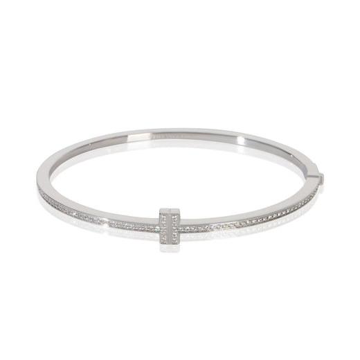 Tiffany & Co. White Gold Diamond T Narrow Hinged Bracelet 18k