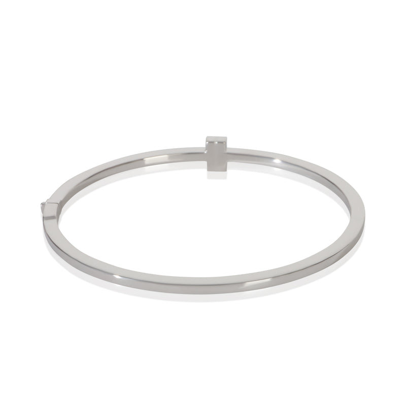 Tiffany & Co. White Gold Diamond T Narrow Hinged Bracelet 18k