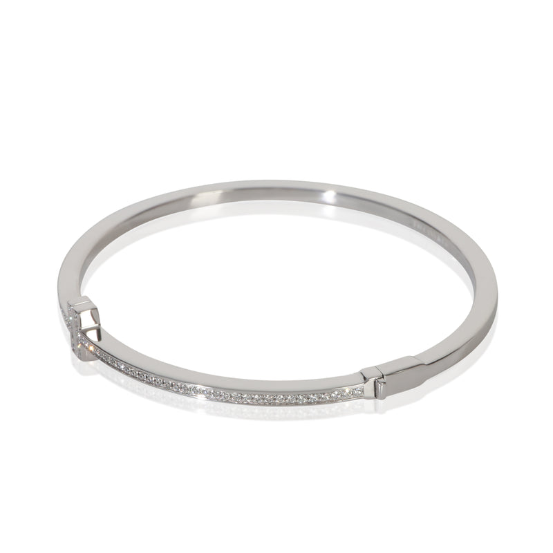 Tiffany & Co. White Gold Diamond T Narrow Hinged Bracelet 18k