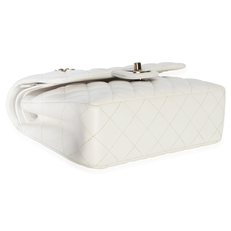 Chanel White Quilted Caviar Small Classic Double Flap Handbag Leather