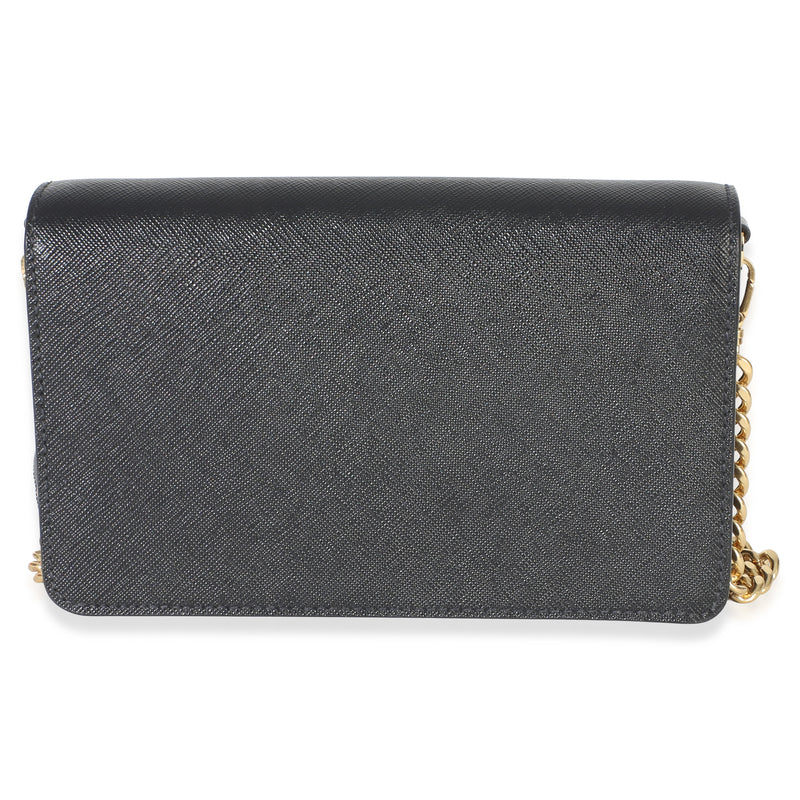 Prada Black Saffiano Triangle Logo Chain Flap Bag Leather Handbag