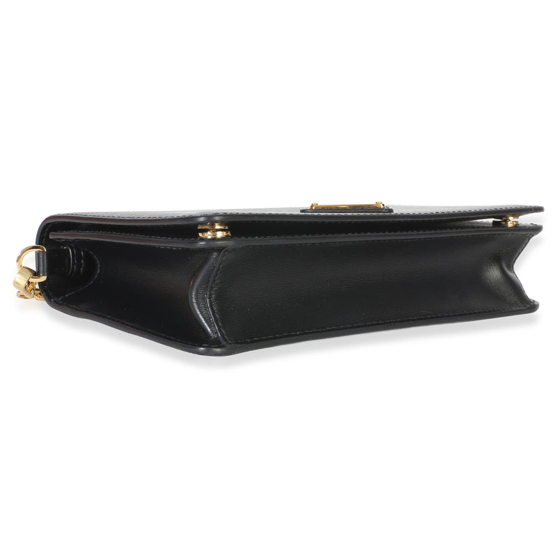 Prada Black Saffiano Triangle Logo Chain Flap Bag Leather Handbag