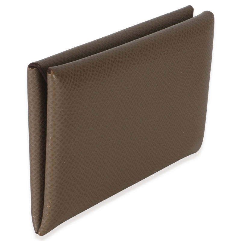 Hermès Etoupe Epsom Calvi Card Holder Gray Leather Wallet