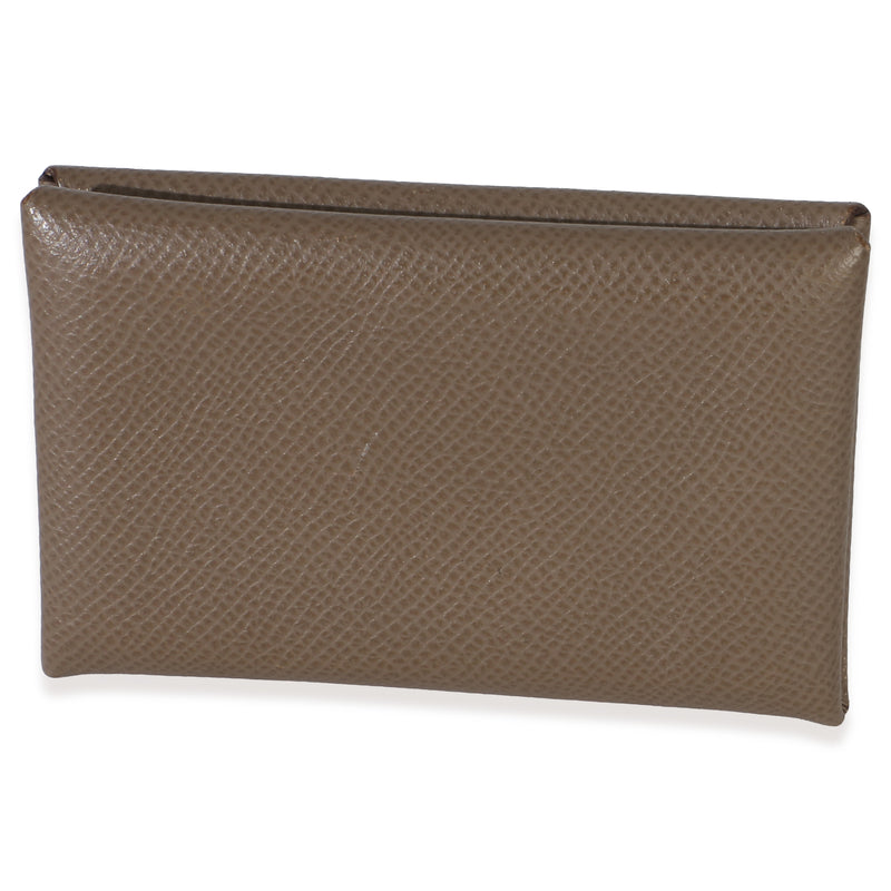 Hermès Etoupe Epsom Calvi Card Holder Gray Leather Wallet