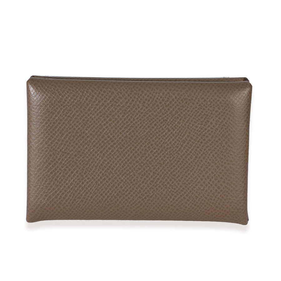Hermès Etoupe Epsom Calvi Card Holder Gray Leather Wallet