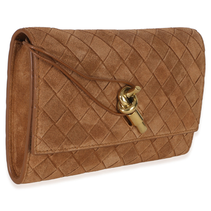 Bottega Veneta Tan Intrecciato Suede Small Andiamo Pouch Brown Leather Handbag