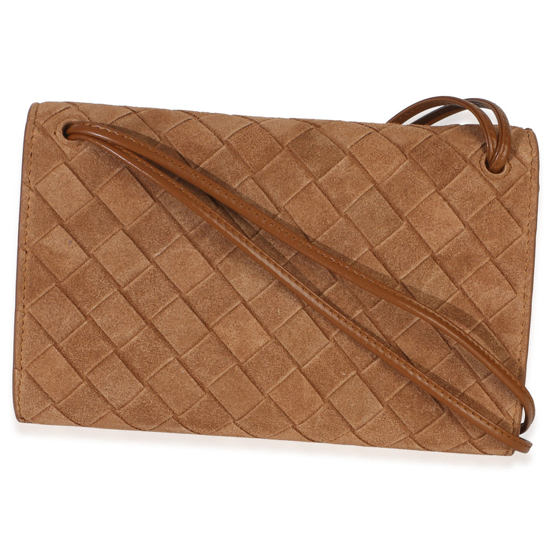 Bottega Veneta Tan Intrecciato Suede Small Andiamo Pouch Brown Leather Handbag