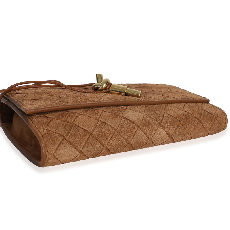 Bottega Veneta Tan Intrecciato Suede Small Andiamo Pouch Brown Leather Handbag