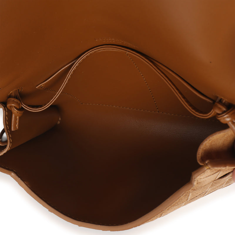 Bottega Veneta Tan Intrecciato Suede Small Andiamo Pouch Brown Leather Handbag