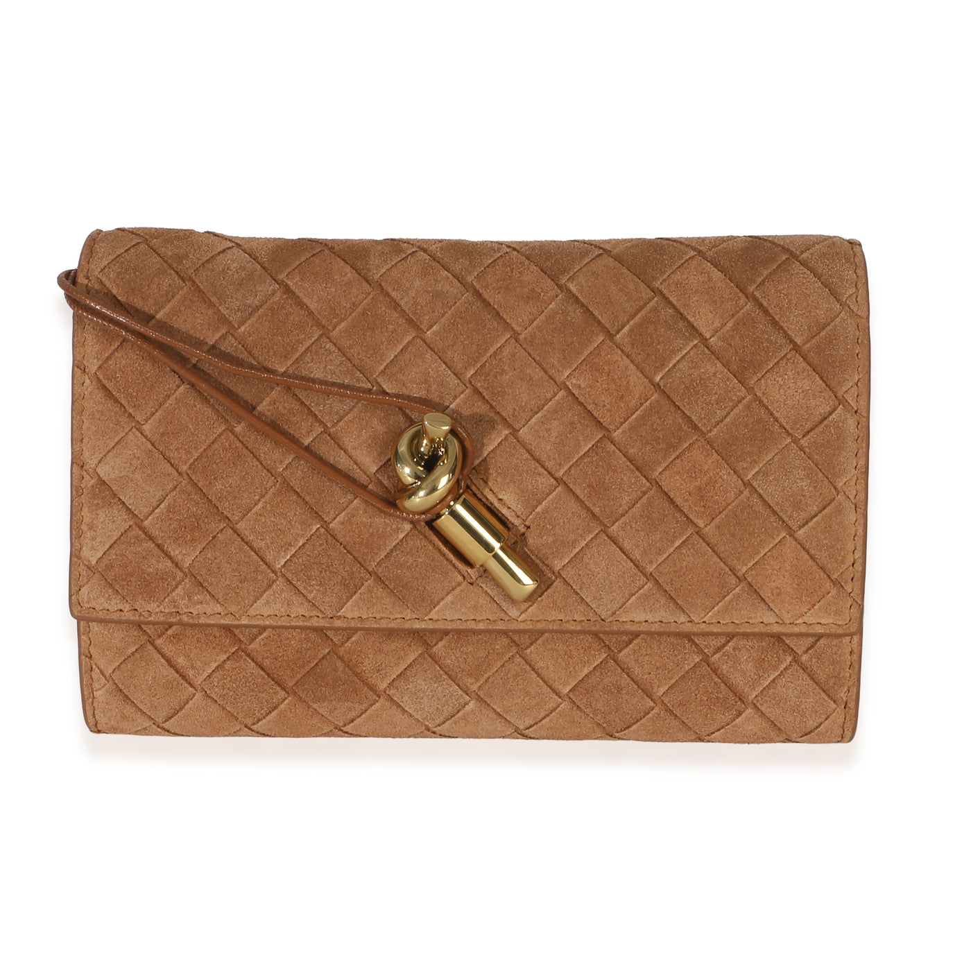 Bottega Veneta Tan Intrecciato Suede Small Andiamo Pouch Brown Leather Handbag