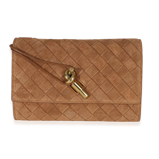 Bottega Veneta Tan Intrecciato Suede Small Andiamo Pouch Brown Leather Handbag