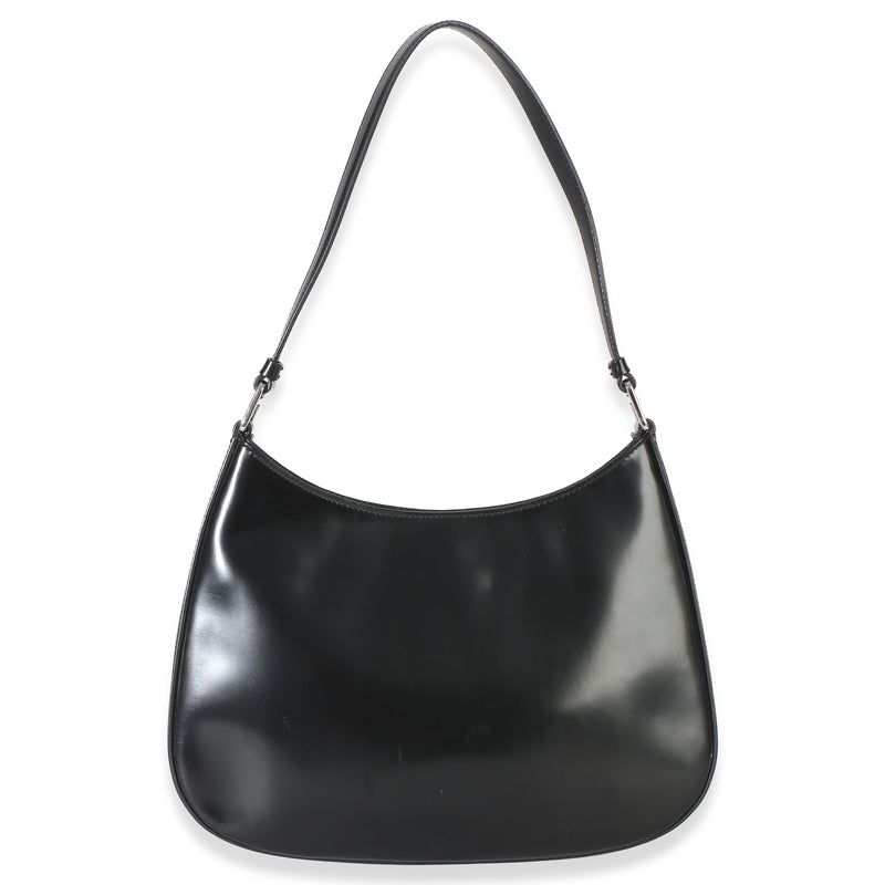 Prada Black Spazzolato Cleo Bag Patent Leather Handbag