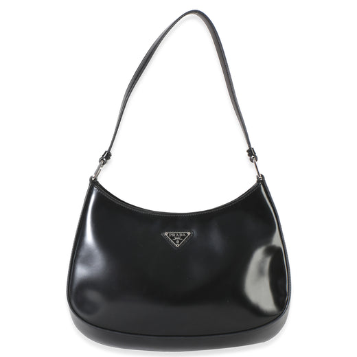 Prada Black Spazzolato Cleo Bag Patent Leather Handbag