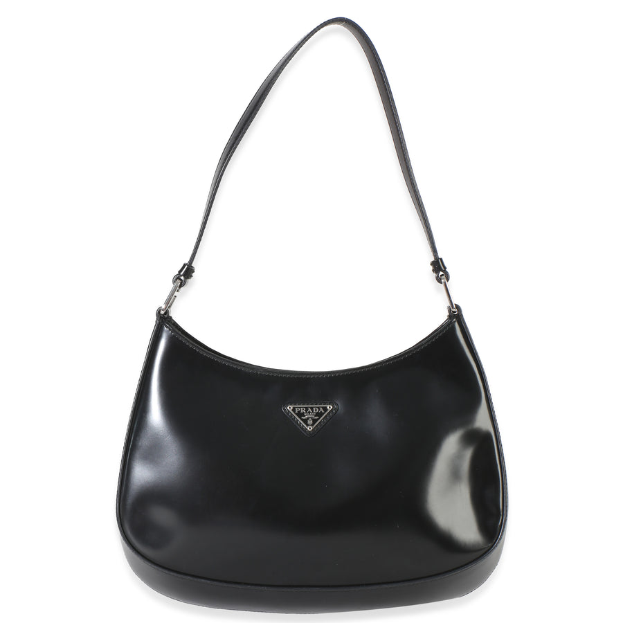 Prada Black Spazzolato Cleo Bag Patent Leather Handbag