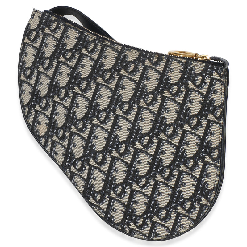 Christian Dior Navy Oblique Canvas Triple Saddle Pouch Blue Fabric Handbag