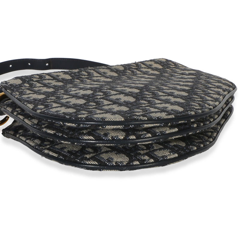 Christian Dior Navy Oblique Canvas Triple Saddle Pouch Blue Fabric Handbag