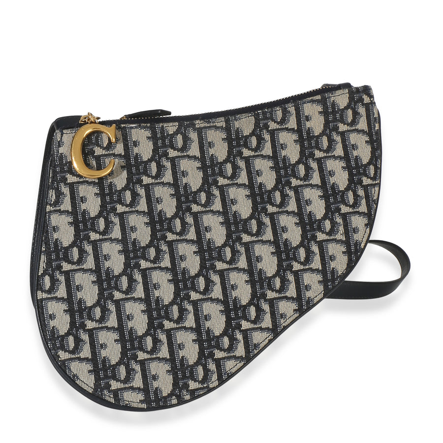 Christian Dior Navy Oblique Canvas Triple Saddle Pouch Blue Fabric Handbag
