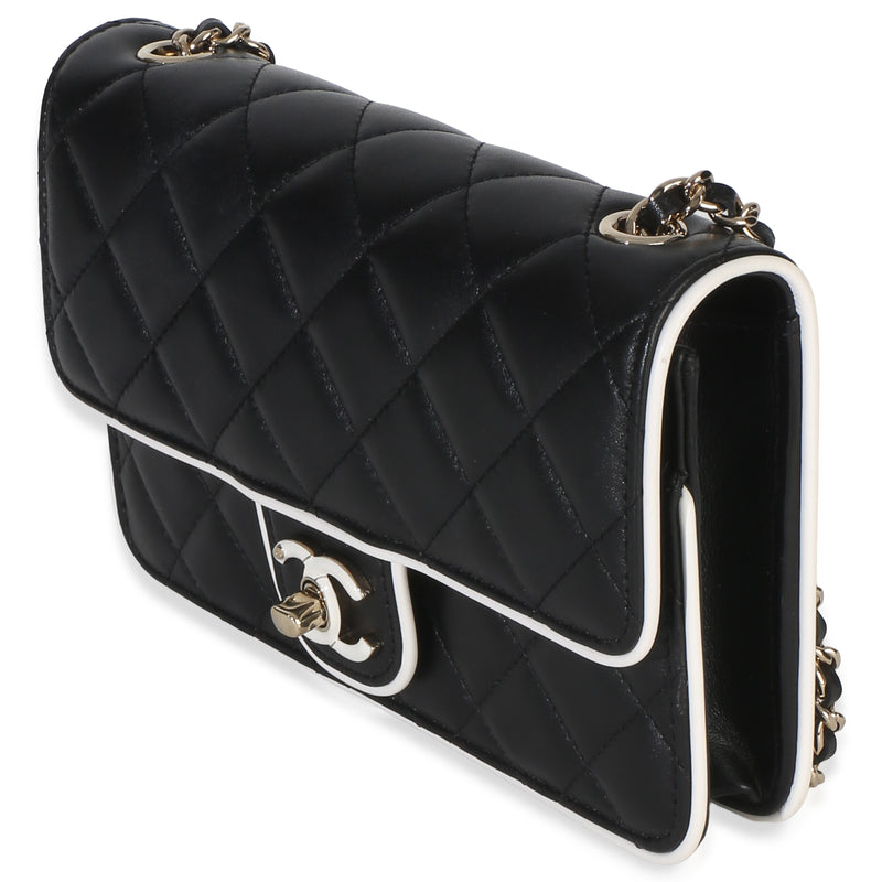 Chanel 26p Black White Quilted Lambskin Resin Cc Flap Wallet On Chain Black; Leather Handbag