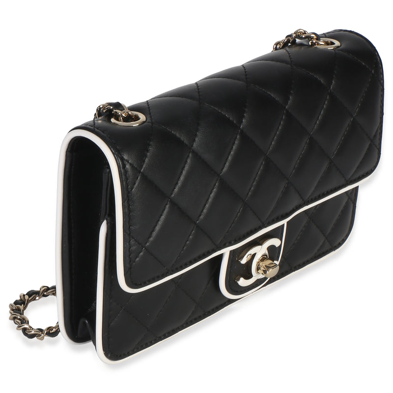 Chanel 26p Black White Quilted Lambskin Resin Cc Flap Wallet On Chain Black; Leather Handbag