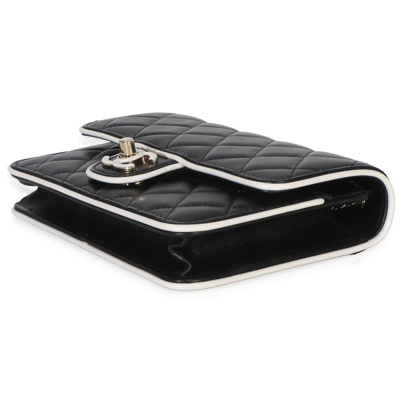 Chanel 26p Black White Quilted Lambskin Resin Cc Flap Wallet On Chain Black; Leather Handbag