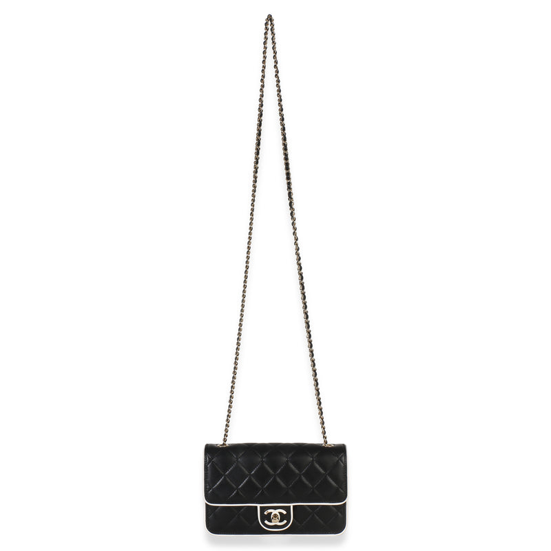 Chanel 26p Black White Quilted Lambskin Resin Cc Flap Wallet On Chain Black; Leather Handbag