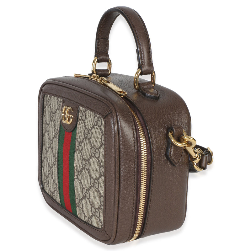 Gucci Beige Ebony Gg Supreme Canvas Web Ophidia Mini Top Handle Shoulder Bag Brown Handbag
